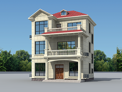 欧式简欧别墅建筑 9X10米 三层别墅 独栋别墅 自建房 农村别墅 施工图