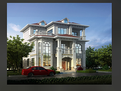 欧式简欧别墅建筑 12X12米 三层别墅 独栋别墅 自建房 农村别墅 施工图