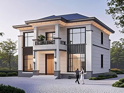 新中式中式别墅建筑 二层别墅 农村别墅 独栋别墅 自建房 施工图