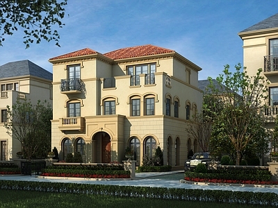 法式意式别墅建筑 意式法式双拼 三层双拼别墅 两种风格别墅 施工图