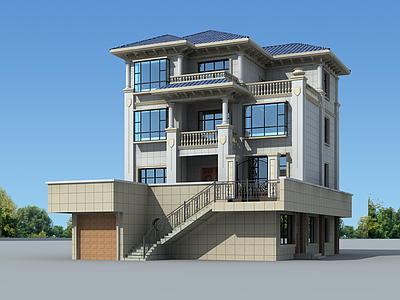 欧式简欧别墅建筑 12X17米 农村别墅 独栋别墅 自建房 四层别墅 施工图