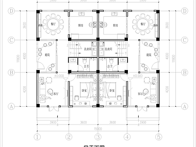 现代别墅建筑 三层双拼别墅平面 自建房平面 占地面积180平 建筑面积450平 农村别墅 施工图