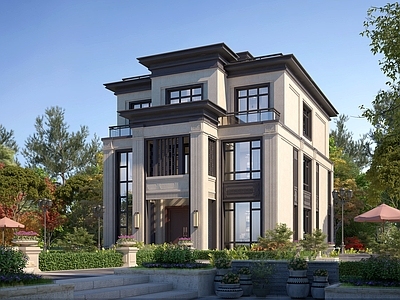 新中式现代别墅建筑 三层别墅 农村别墅 自建房 独栋别墅 12X18米 施工图