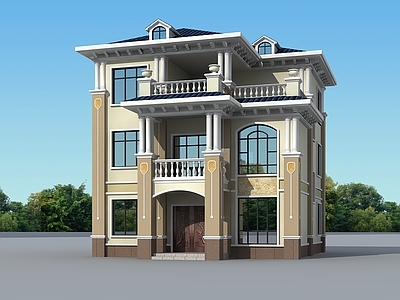欧式简欧别墅建筑 11X13米 三层别墅 独栋别墅 自建房 农村别墅 施工图
