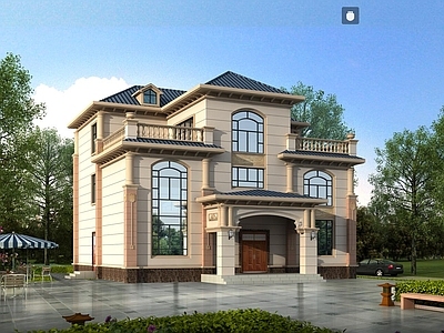 欧式简欧别墅建筑 14X15米 三层别墅 独栋别墅 自建房 农村别墅 施工图