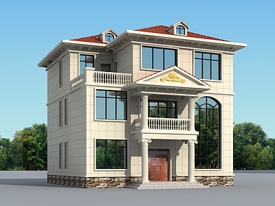 欧式简欧别墅建筑 12X14米 三层别墅 独栋别墅 自建房 农村别墅 施工图