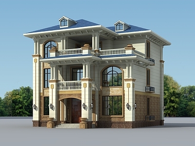 欧式简欧别墅建筑 12X12米 三层别墅 独栋别墅 自建房 农村别墅 施工图