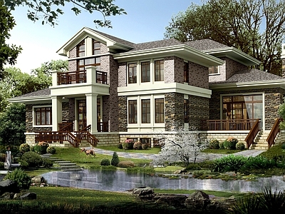 现代新中式别墅建筑 小别墅 三层别墅 自建房 独栋别墅 农村别墅 施工图