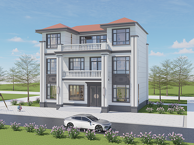 新中式简欧别墅建筑 三层别墅 独栋别墅 小别墅 自建房 农村别墅 施工图