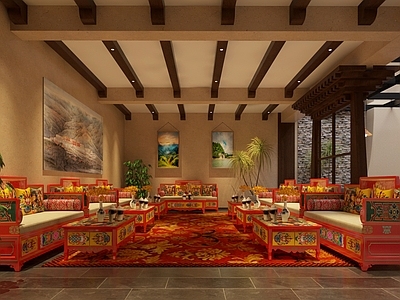 禅意简约咖啡厅 藏式餐厅 藏式会议室 藏式会所 藏式沙发 阳光房