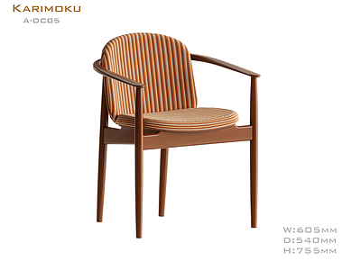 侘寂复古餐椅 复古北欧胡桃木椅 餐厅咖啡厅扶手椅 Adc05椅 Karimoku 名宿酒店条纹椅