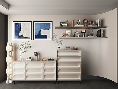 现代美式斗柜 边柜 装饰画 搁板 装饰品 五斗柜