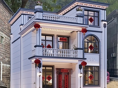 新中式别墅建筑 农村两层半别墅 新中式别墅 农村别墅 独栋别墅 二层别墅 施工图