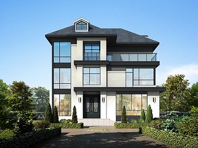 新中式现代别墅建筑 12X11米 三层别墅 自建房 独栋别墅 农村别墅 施工图