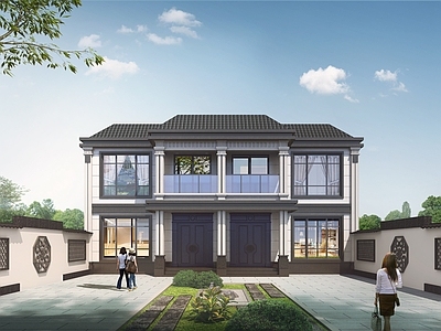 现代新中式别墅建筑 小别墅 二层别墅 农村别墅 自建房 双拼别墅 施工图