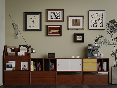 中古侘寂斗柜 五斗柜 边柜 矮柜 挂画 壁灯