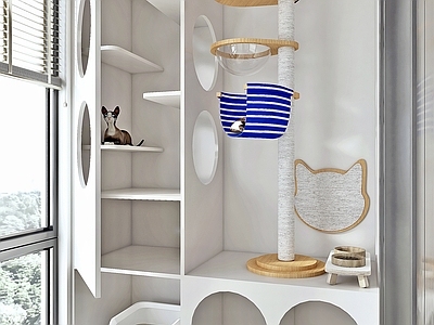 现代极简阳台 生活阳台 休闲阳台 猫别墅 宠物柜 猫爬架