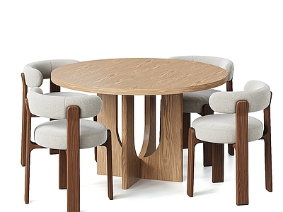 北欧原木餐桌椅 KAVEHOME 北欧原木风餐桌椅 布艺餐椅 实木餐桌 圆餐桌椅