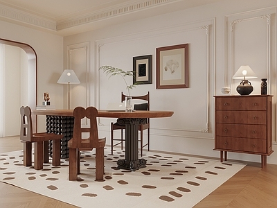 法式奶油书房 法式中古风书桌椅 书桌椅组合 斗柜边柜 客厅书房 开放式书房