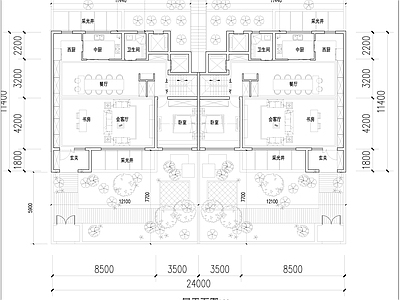 现代新中式别墅建筑 未来社区叠拼设计 4F三面宽叠拼 200叠拼户型 独立电梯叠拼户型 施工图