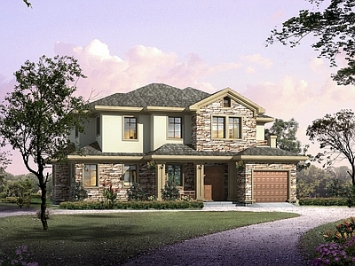 美式现代别墅建筑 美式风格乡村住宅 二层独栋别墅 施工图