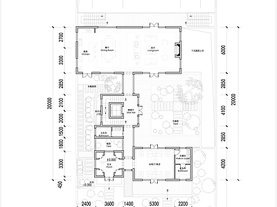 现代新中式别墅建筑 新中式合院别墅 350独栋合院 未来社区合院别墅 三层合院全套平面 施工图