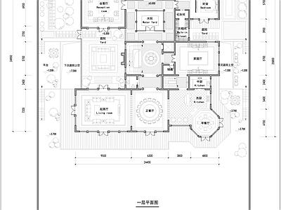 现代新中式别墅建筑 新中式合院别墅 1000独栋合院 未来社区合院别墅 三层合院全套平面 施工图