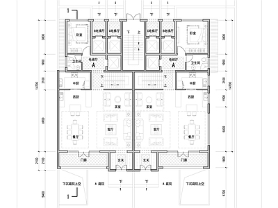 现代新中式别墅建筑 四层叠拼全套平面 未来社区叠拼设计 220叠拼户型平 施工图