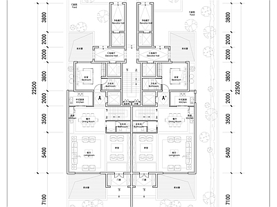 现代新中式别墅建筑 六层叠拼全套平面 未来社区叠拼设计 240叠拼户型平 独立电梯叠拼户型 施工图