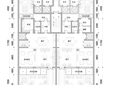 现代新中式别墅建筑 叠拼户型全套户型 未来社区叠拼设计 175叠拼户型平 独立电梯叠墅户型 施工图
