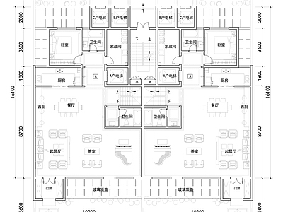 现代新中式别墅建筑 六层叠拼全套户型 未来社区叠拼设计 大面宽叠拼户型 独立电梯叠墅户型 施工图
