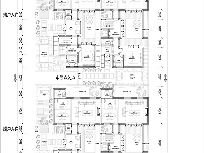 现代新中式别墅建筑 新中式合院户型 未来社区合院别墅 300合院户型 三层合院户型全套 合院组团平面 施工图