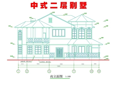 中式别墅建筑 中式二层别墅 农村别墅 独栋别墅 小别墅 自建房 施工图