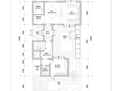 现代新中式别墅建筑 新中式合院户型 未来社区合院别墅 240合院户型 三层合院全套户型 施工图