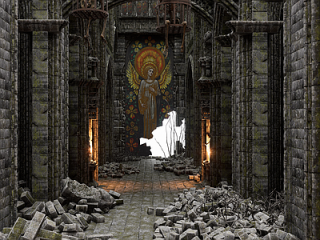 哥特复兴式废墟风格古建 废弃的教堂【ID:1215302474】