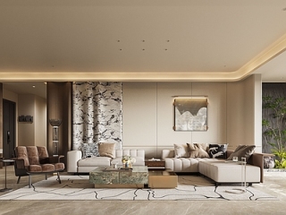 现代轻奢别墅客厅【ID:1215360357】