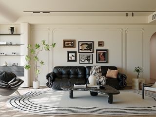 中古风家居客厅 法式客厅 法式奶油风客厅 现代轻法客厅 黑白灰法式客厅 沙发背景墙书柜书【ID:1215380475】