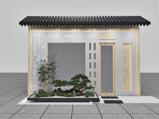 新中式其他展厅 屋檐盆景雕刻字【ID:1221225232】