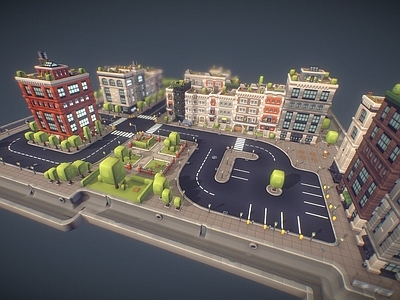 现代动画城市道路cg模型