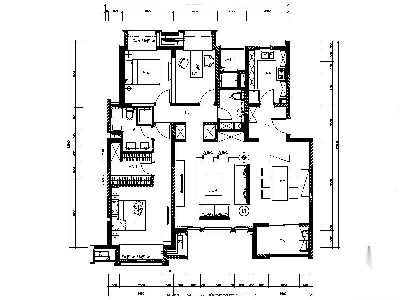 [万科]某小区05公寓140户型三居室内设计图