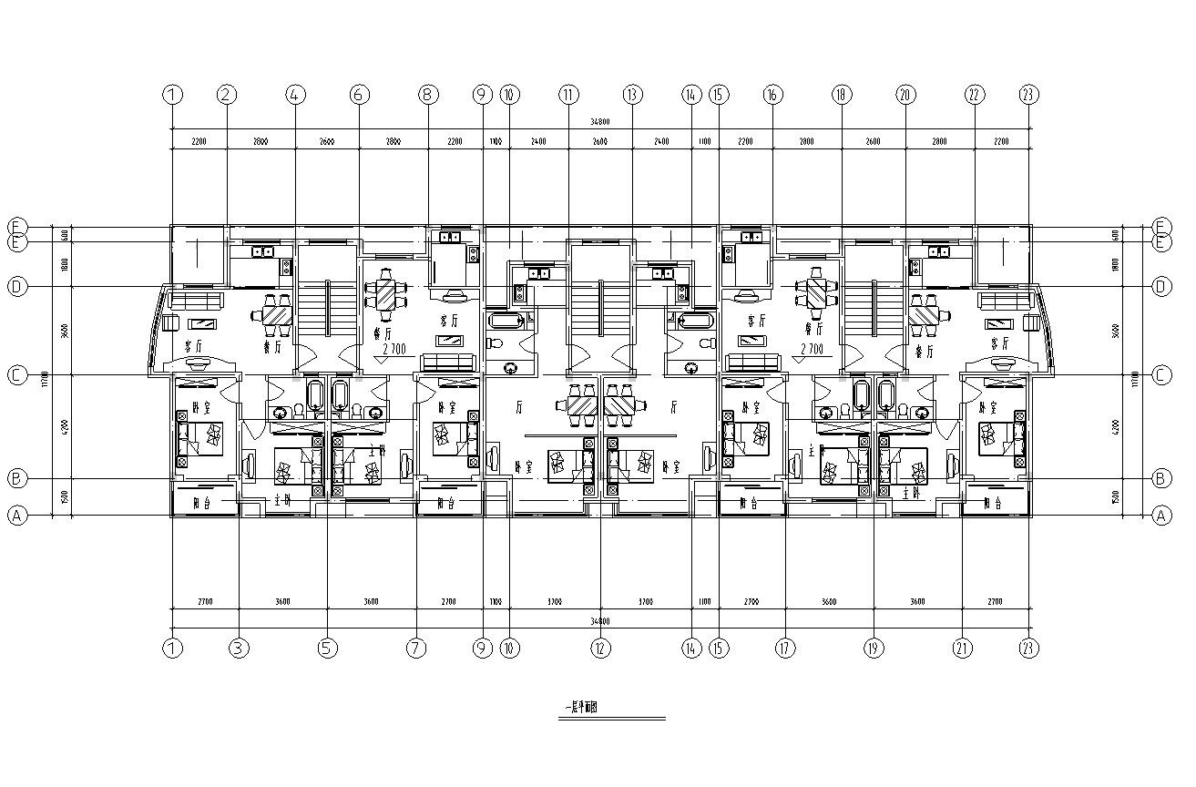 五层单身公寓楼3单元每单元2户对称户型设计