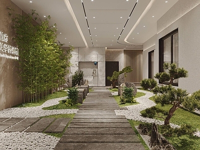 新中式室内枯山水小品3d模型