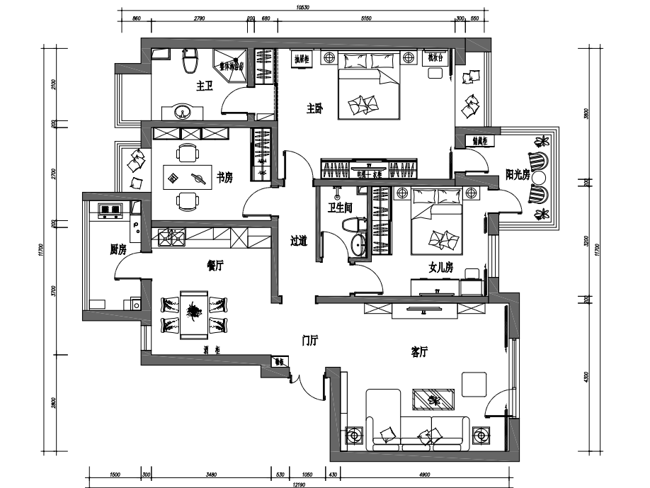 三室两厅CAD家装建筑施工图结构施工图装修图施工图弱电节点竣工图 平层