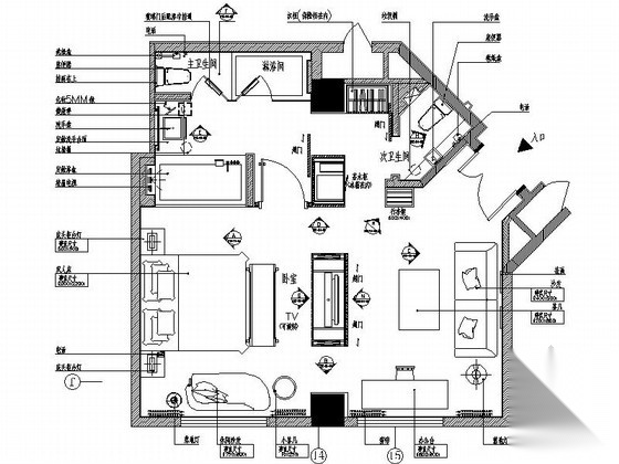 [重庆]现代简约酒店行政套房室内设计施工图 客房