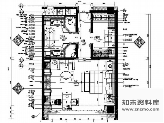 施工图成都某奢华五星级酒店样板间单人房室内装修图