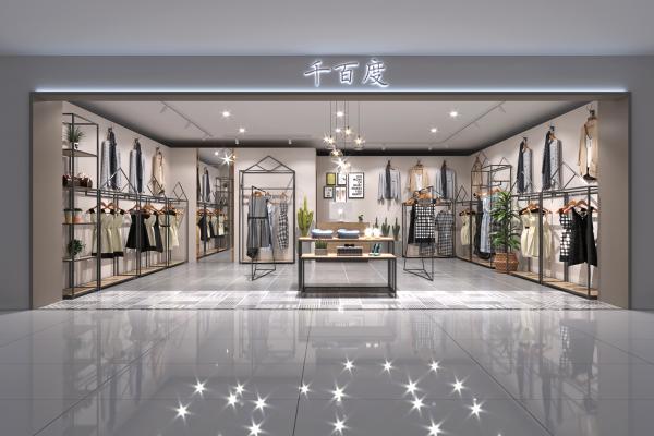 现代服装店 女装店 货架 中岛 服装3d模型