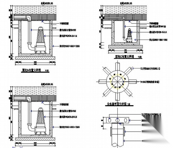 某水景喷泉大样图及泵坑详图 建筑给排水