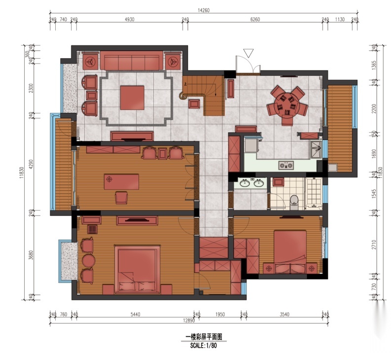 [南京]中式风格别墅室内空间设计施工图（含实景图）