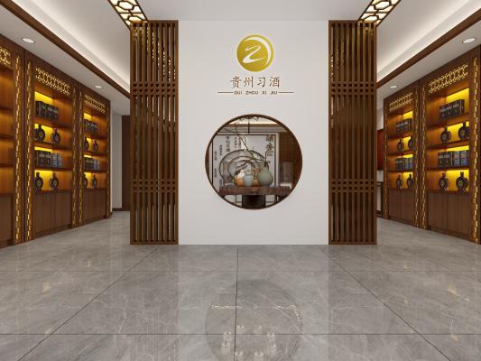 中式烟酒专卖店 酒柜 背景墙 习酒专卖店  麻将室 会议室 烟酒店3d