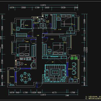 新中式家装cad施工图，CAD建筑图纸免费下载 别墅